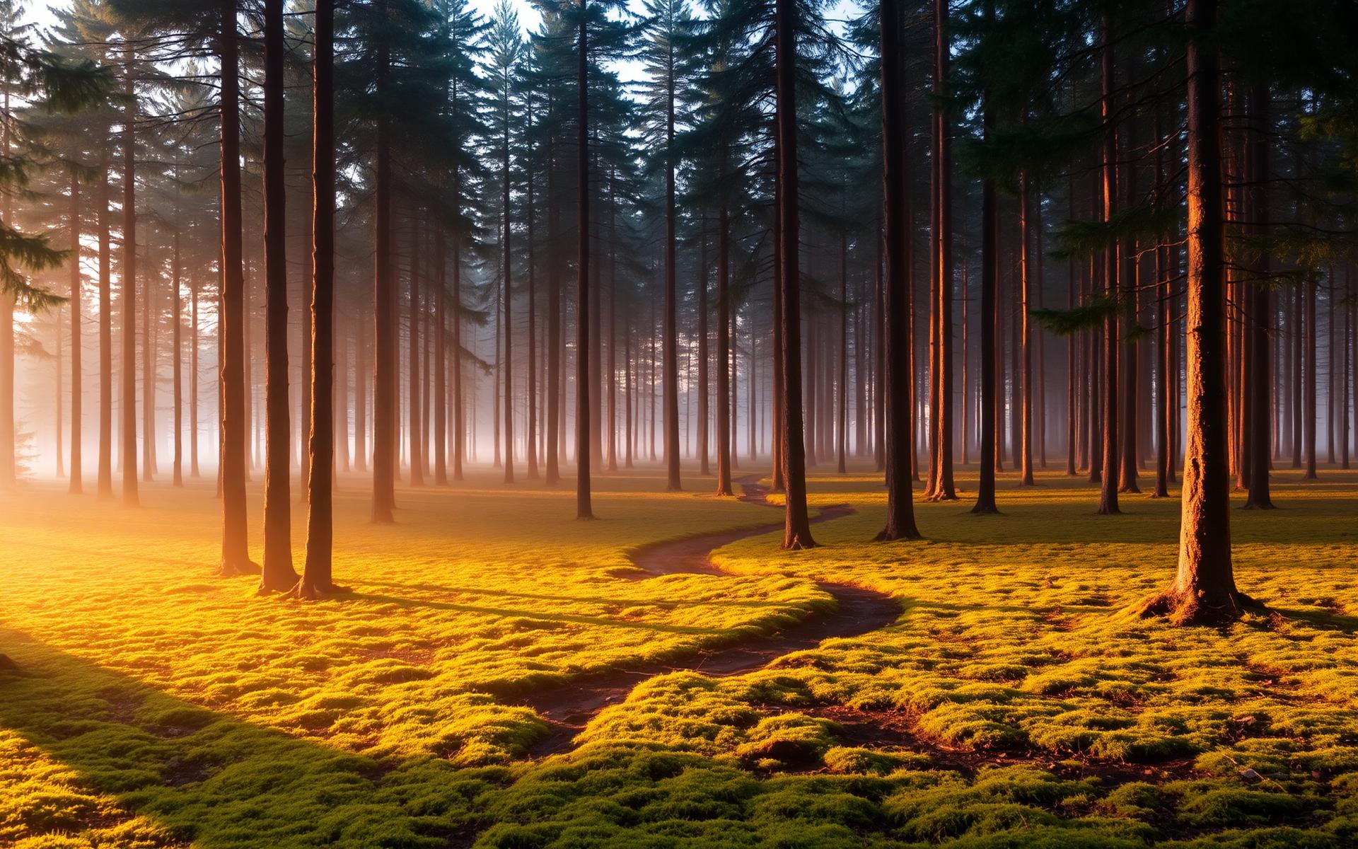 Tåget nordisk skov i gyldent lys